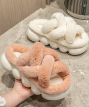 Fashion White Fuzzy Fur Slippers Shoes Platform