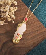 Fashion White Inlaid Jade Cloisonne Pendant Necklace