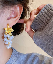 Fashion White Overgild Pearl Tassel Drop Earrings