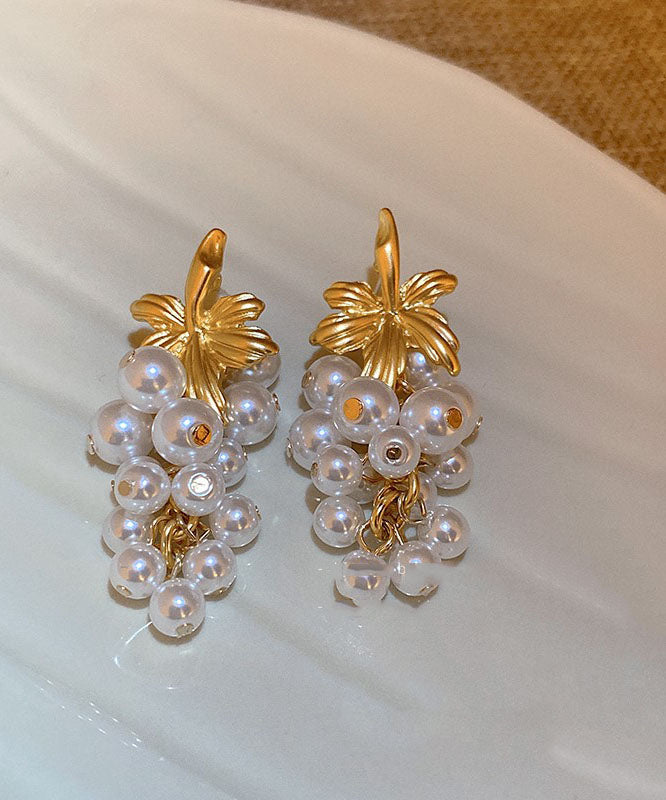 Fashion White Overgild Pearl Tassel Drop Earrings