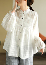 Fashion White Ruffled Patchwork Wrinkled Exra Large Hem Cotton Shirts Spring