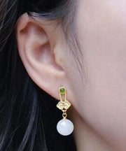 Fashion White Sterling Silver Jade Ruyi Drop Earrings