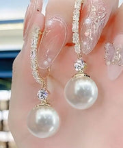 Fashion White Sterling Silver Overgild Zircon Pearl Drop Earrings