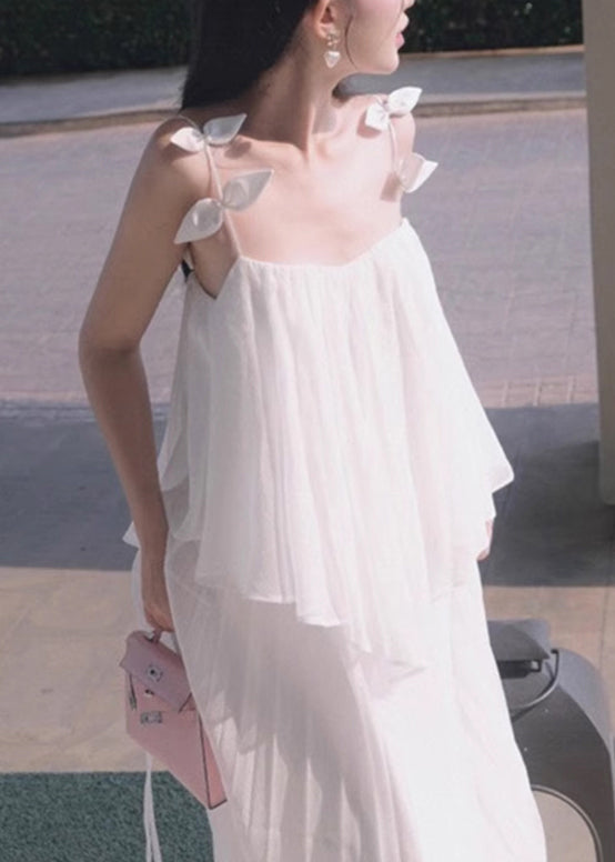 Fashion White Suspender Top And Skirts Chiffon Two-Piece Set For Summer