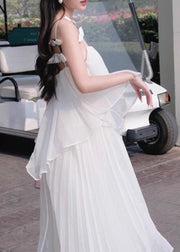 Fashion White Suspender Top And Skirts Chiffon Two-Piece Set For Summer