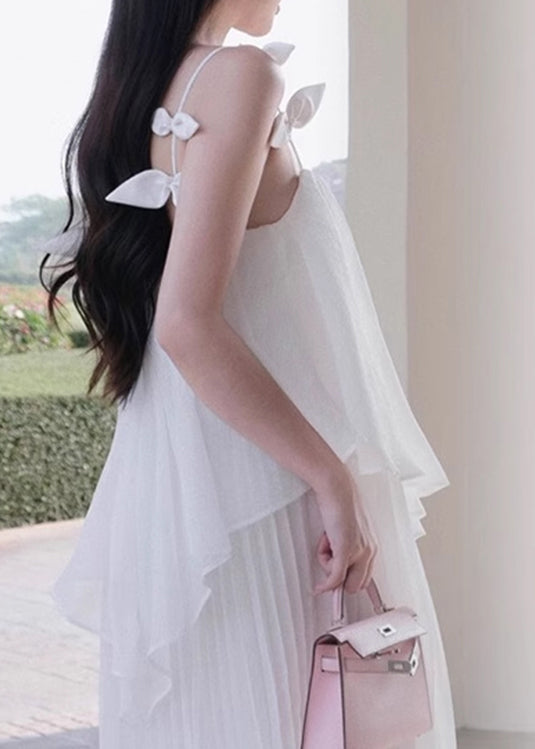 Fashion White Suspender Top And Skirts Chiffon Two-Piece Set For Summer