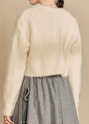 Fashion White V Neck Woolen Short Cardigans Fall