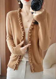 Fashion Yellow Camel Colour V Neck Thick Cashmere Knit Cardigans Long Sleeve