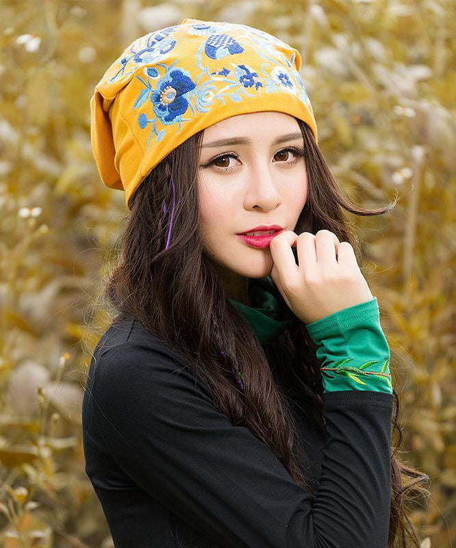 Fashion Yellow Embroideried Cotton Bonnie Hat