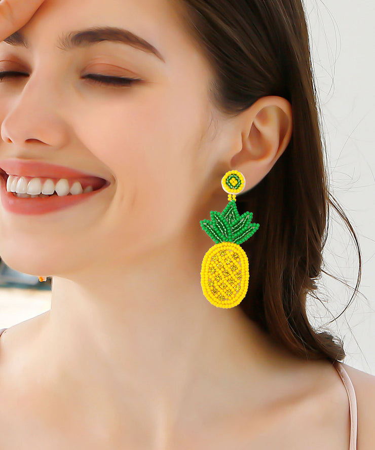 Fashion Yellow Knit Fabric Rice Ball Pineapple Drop Earrings