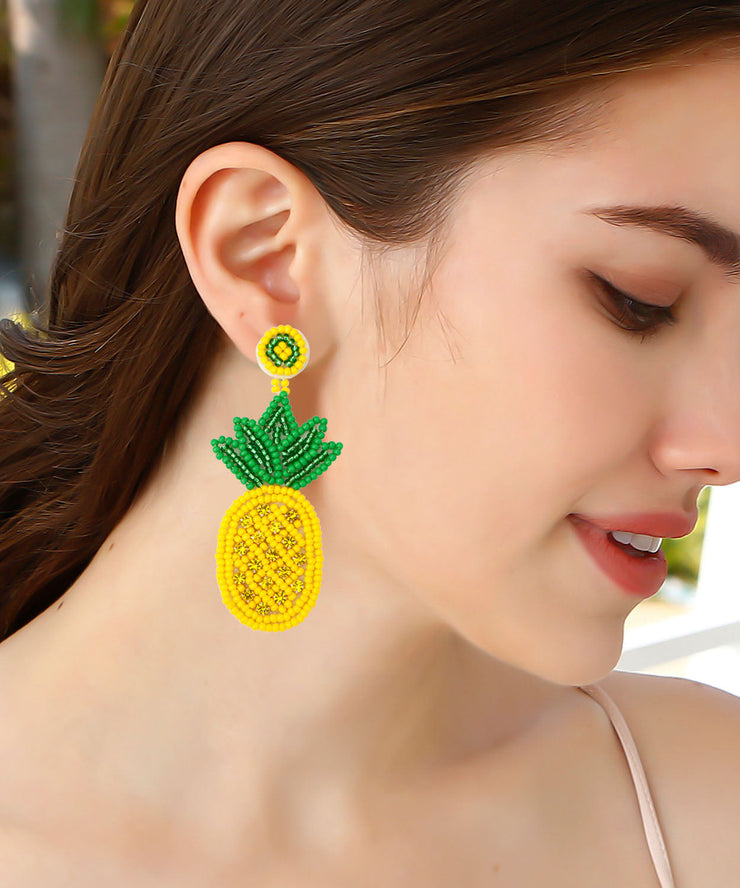 Fashion Yellow Knit Fabric Rice Ball Pineapple Drop Earrings