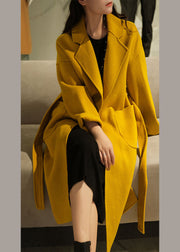 Fashion Yellow Oversized Pockets Woolen Coats Winter