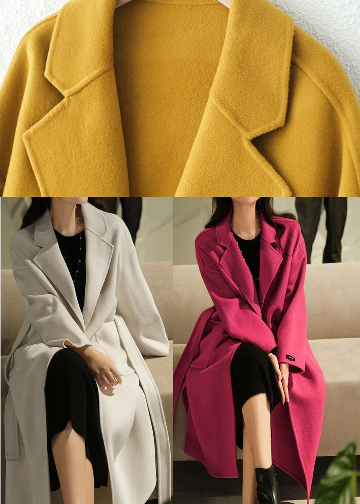 Fashion Yellow Oversized Pockets Woolen Coats Winter