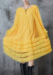 Fashion Yellow Oversized Ruffled Tulle Maxi Dresses Fall