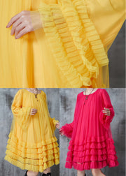 Fashion Yellow Oversized Ruffled Tulle Maxi Dresses Fall