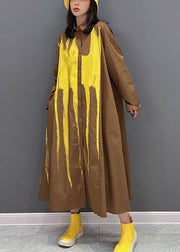 Fashion Yellow Oversized Tie Dye Cotton Holiday Dress Fall