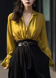 Fashion Yellow Peter Pan Collar Butto Shirt Fall