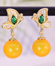 Fashion Yellow Sterling Silver Overgild Zircon Beeswax Butterfly Drop Earrings