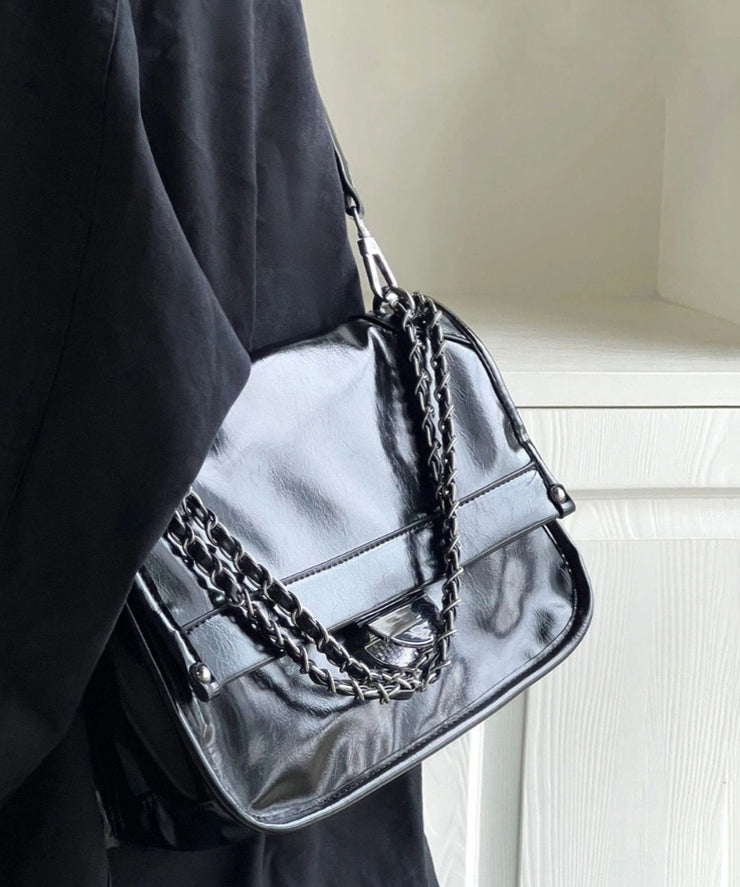 Fashionable And Versatile Black Faux Leather Chain Shoulder Bag