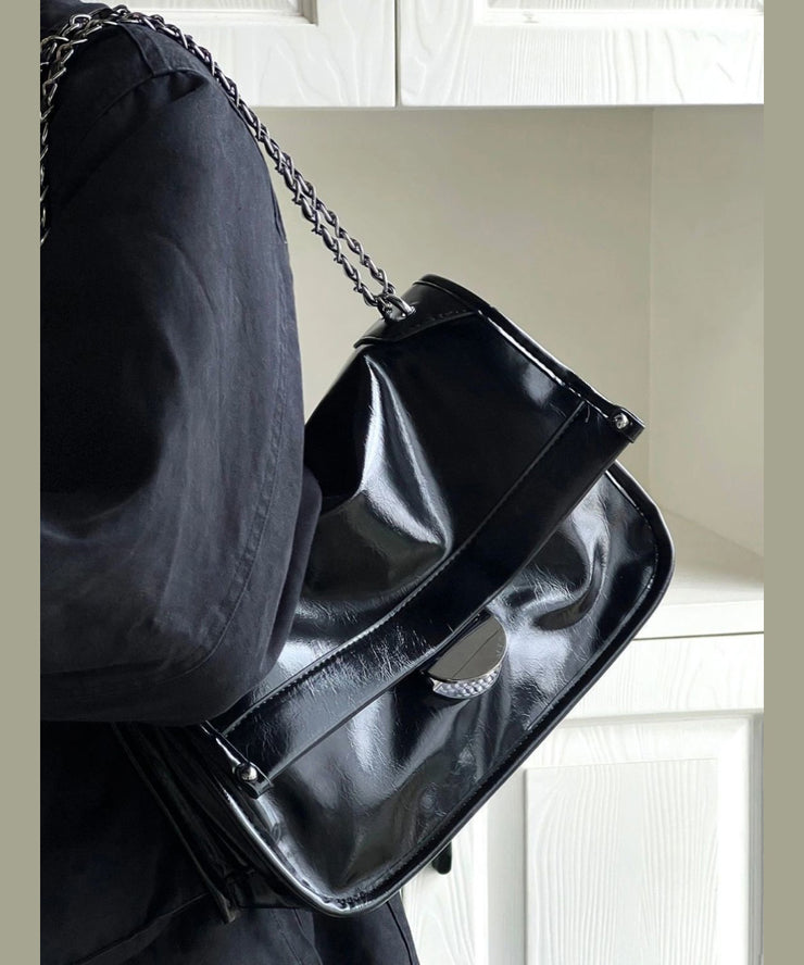 Fashionable And Versatile Black Faux Leather Chain Shoulder Bag