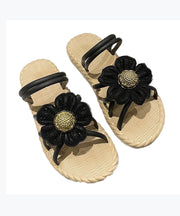 Fashionable Black Floral Roman Slide Sandals Soft Soles