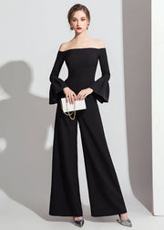 Fashionable Black Off Shoulder Jumpsuit Flare Sleeve