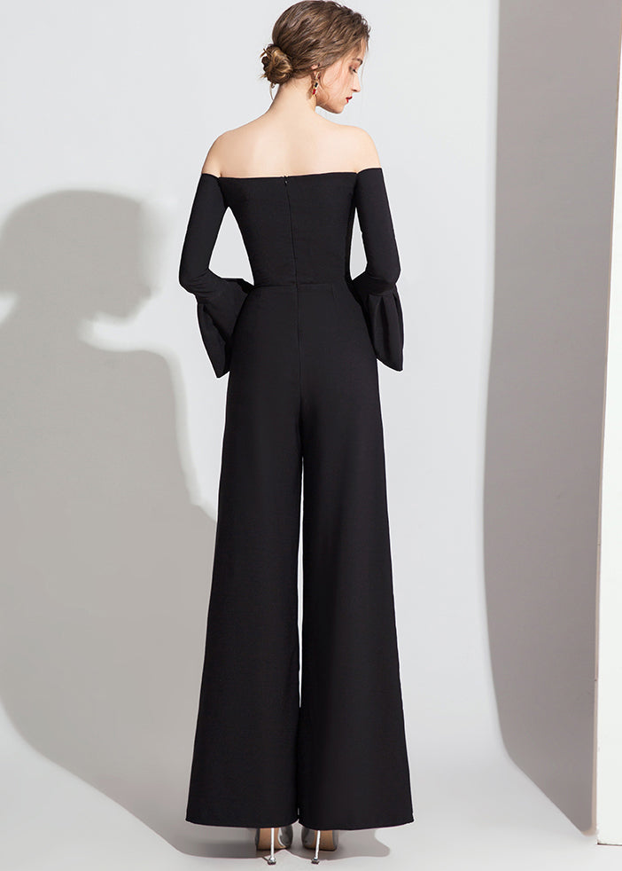 Fashionable Black Off Shoulder Jumpsuit Flare Sleeve