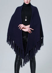 Fashionable Navy Tassel Oversized Shawl Autumn And Winter