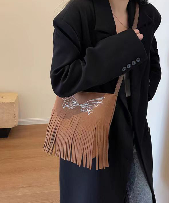 Fashionable New Suede Butterfly Tassel Versatile Messenger Bag