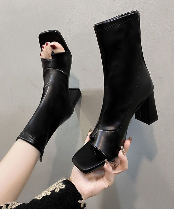 Faux Leather Boots Splicing Peep Toe Ankle Boots