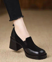 Faux Leather Chunky Chic Splicing Black Loafer Shoes