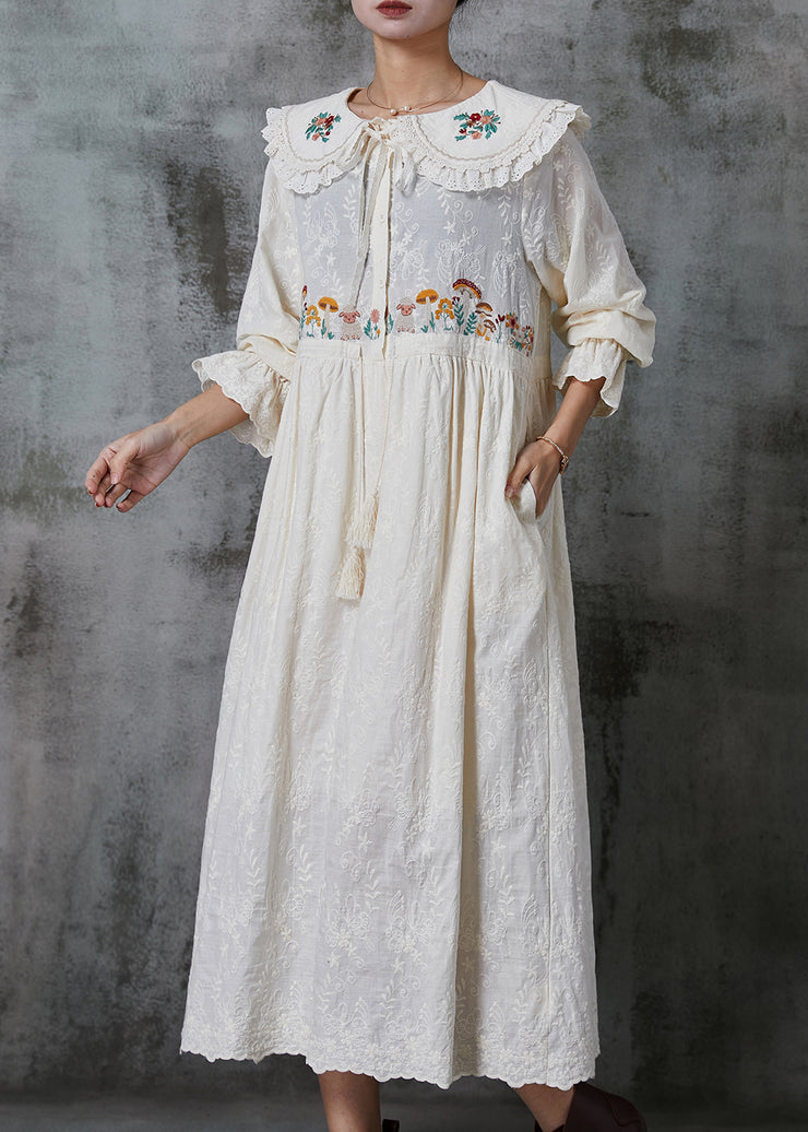 Fine Apricot Peter Pan Collar Embroidered Cotton Dress Spring