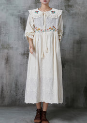 Fine Apricot Peter Pan Collar Embroidered Cotton Dress Spring