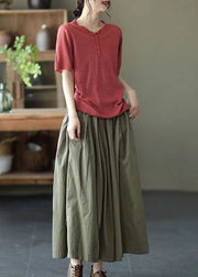 Fine Army Green Pockets Wrinkled Patchwork Linen Pants Skirt Summer