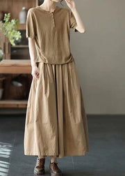 Fine Army Green Pockets Wrinkled Patchwork Linen Pants Skirt Summer