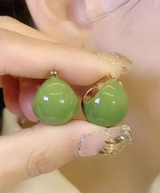 Fine Avocado Green Alloy Gem Stone Round Stud Earrings