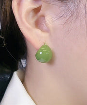 Fine Avocado Green Alloy Gem Stone Round Stud Earrings