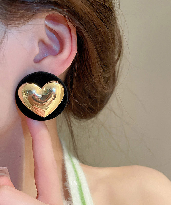 Fine Black Alloy Flocking Heart Stud Earrings