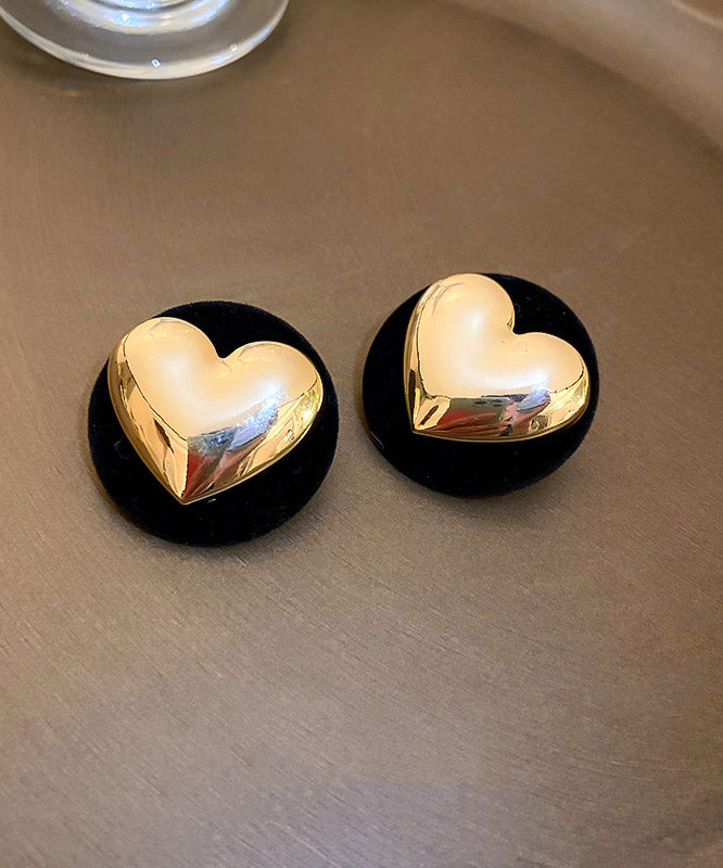 Fine Black Alloy Flocking Heart Stud Earrings