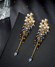 Fine Black Alloy Zircon Tassel Drop Earrings