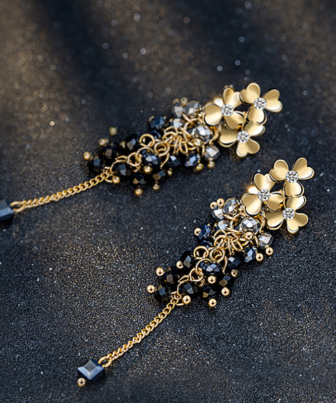 Fine Black Alloy Zircon Tassel Drop Earrings