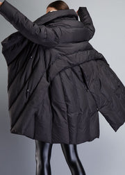 Fine Black Asymmetrical Cloak Duck Down Winter Coats Winter