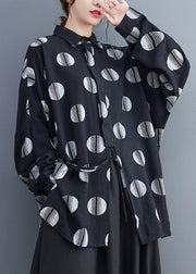 Fine Black Dot Print Patchwork Shirts Long Sleeve