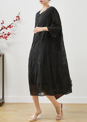 Fine Black Embroidered Chiffon Long Dresses Summer