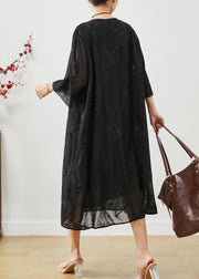 Fine Black Embroidered Chiffon Long Dresses Summer