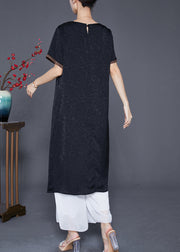 Fine Black Embroideried Hollow Out Silk Long Dresses Summer