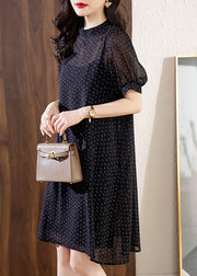 Fine Black Letter Print Chiffon Dress Two Pieces Set Summer