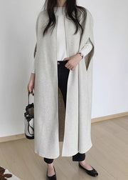 Fine Black O Neck Woolen Coats Cloak Sleeves