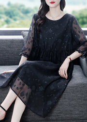 Fine Black Oversized Jacquard Chiffon Dress Summer