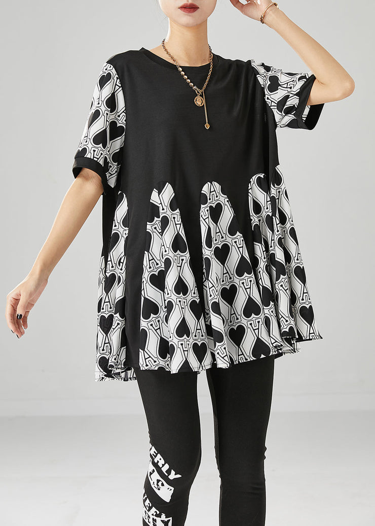 Fine Black Oversized Patchwork Love Print Chiffon Shirt Tops Summer